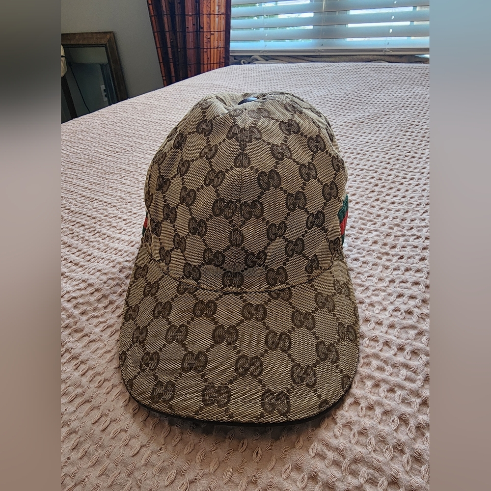 GUCCI Baseball Cap Original GG Canvas Web Detail Monogram Beige Size M